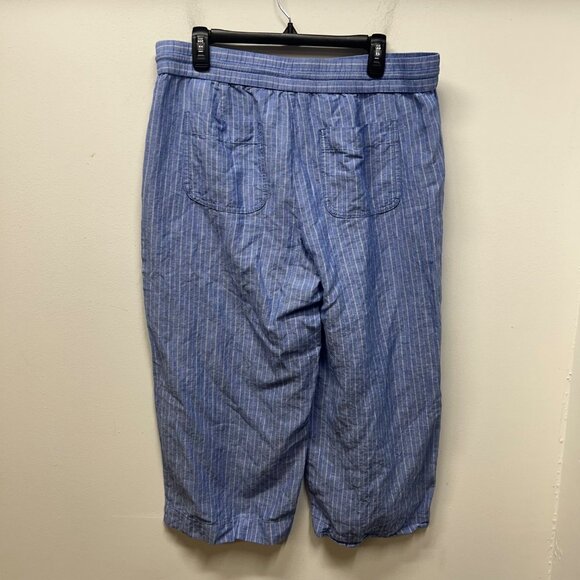 Talbots Blue Striped Linen-Cotton Drawstring Capri Pants L - Picture 8 of 9